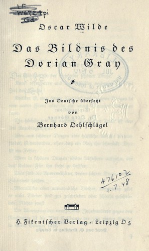 Das Bildnis des Dorian Gray (German language, 1900, H. Fikentscher)