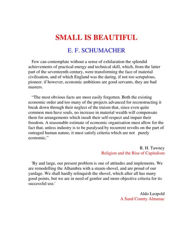 Small is beautiful (French language, 1978, Contretemps, Seuil)